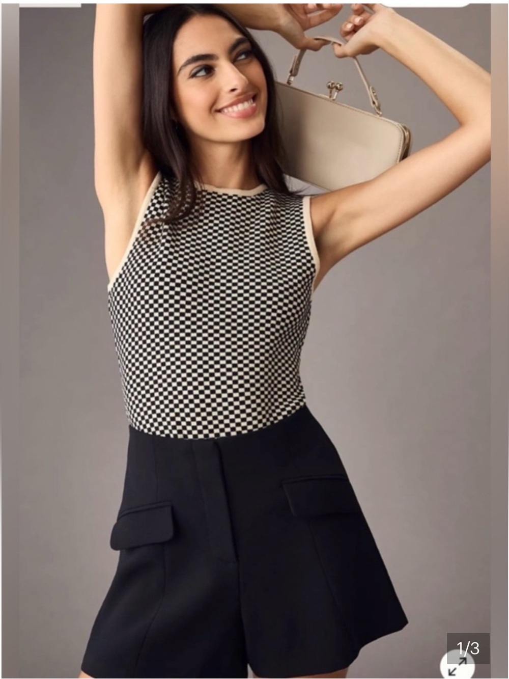 4TH + Reckless Black & Cream Checker Knit Tank Top WHIT TWO